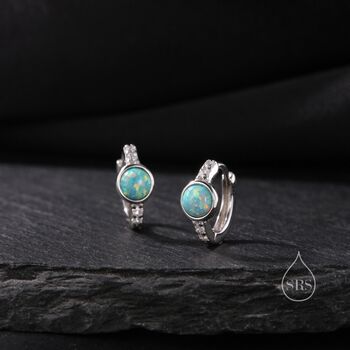 Aqua Green Opal Cz Huggie Hoop Earrings, 5 of 9