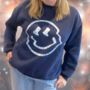 Happy Face Christmas Jumper / Sweatshirt Navy, thumbnail 2 of 6