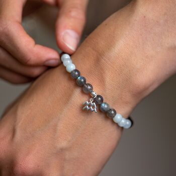 Aquarius Birthstone Bracelet With Gemstones And Sterling Silver Zodiac Charm, 4 of 4