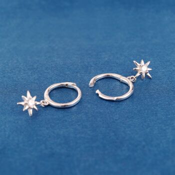 925 Silver Dangle Star Hoop Earrings, 6 of 7