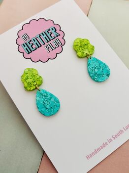 Splat Drop Glitter Resin Statement Earrings / Artist Statement Jewellery Pop Art Inspired Gift / Retro Nickelodeon Vibes / Abstract Drop Jewellery Bold Colourful Statement / Art Teacher Gift Creative Sparkle Accessory, 7 of 10