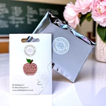 Choose Your Badge Colour – I Am A Teacher What's Your Superpower Apple Shaped Enamel Brooch Pin Badge, Ideal Gift For Teachers, 2 of 8