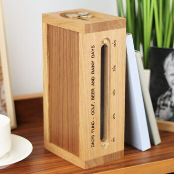 Personalised Solid Oak Money Box, 2 of 10