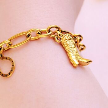 Western Cowboy Boot Gold Plated Charm Bracelet, 4 of 9