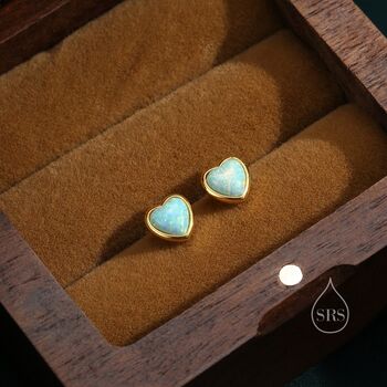 Sterling Silver Green Opal Heart Screw Back Earrings, 5 of 11