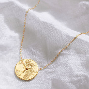 Birth Flower Disc Necklace In 18 Carat Gold Vermeil, 10 of 12