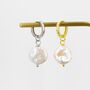 Sterling Silver Coin Baroque Pearl Dangle Hoop Earrings, thumbnail 2 of 12