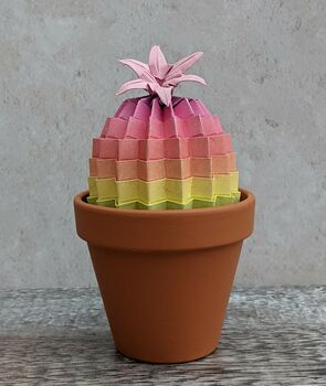 Multi Coloured Origami Cactus With Paper Flower, 2 of 10
