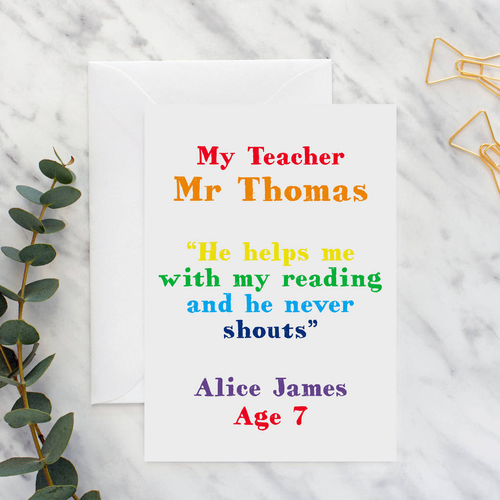 Teacher Thank You Quote Card A5 By Giddy Kipper | notonthehighstreet.com