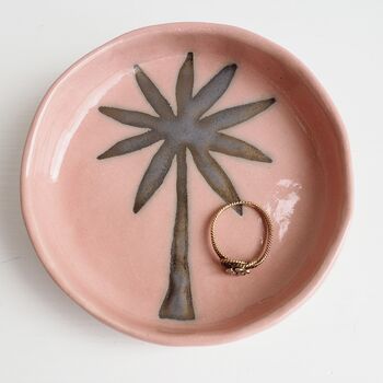 Handmade Pink And Gold Ceramic Palm Tree Ring Dish, 3 of 8