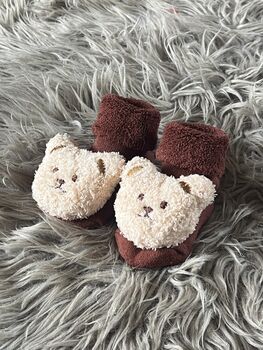 Burgundy Teddy Bear Baby Socks, 9 of 9