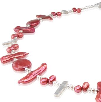 Cleo Modern Pearl Necklace With Sterling Silver Focal Beads, 7 of 12