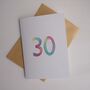 30th Handmade Watercolour Birthday / Anniversary Card, thumbnail 2 of 6