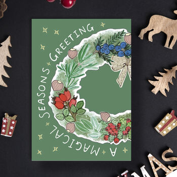 'Seasonal Greetings' Pack Of Three Christmas Cards, 2 of 4