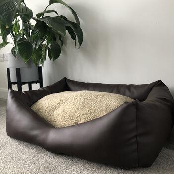 Luxury Vegan Leather And Sherpa Fleece Sofa Dog Bed, 10 of 12