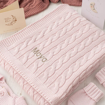 Luxury Girls Pale Pink Cable Baby Blanket, 2 of 11