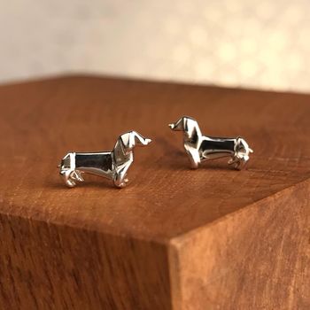Solid Silver Origami Dachshund Earrings, 4 of 5