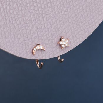 Tiny Moon And Star Cz Huggie Hoop Earrings, 4 of 11