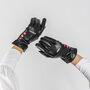 Black Leather Lined Gloves With Button Detail, thumbnail 2 of 10