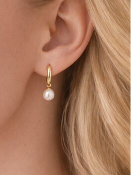 18ct Gold Plated Freshwater Pearl Huggie Earrings, 2 of 6