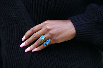 Electric Blue Semi Precious Crystal Gold Plated Ring, 2 of 5