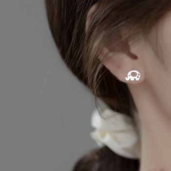 Brushed Sterling Silver Elephant Stud Earrings, 3 of 4