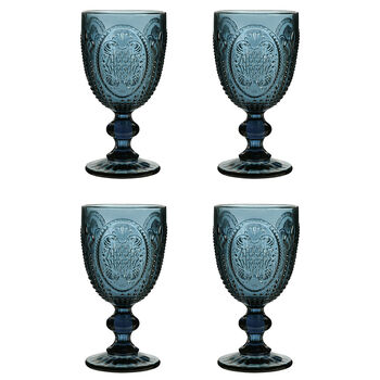 Set Of Four Embossed Blue Wine Glasses, 2 of 8