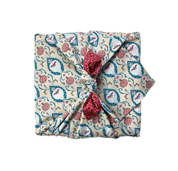 Fabric Gift Wrap Reusable Furoshiki Teal And Cherry, 4 of 7