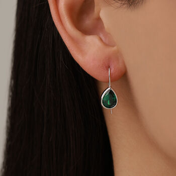 Emerald Green Droplet Drop Hook Earrings In Sterling Silver, 7 of 11