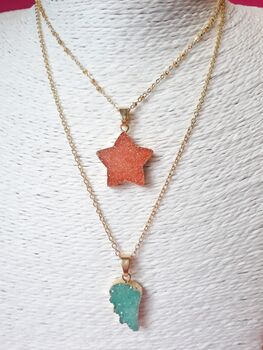 Green Angel Wing Druzy Gemstone Gold Plated Necklace, 5 of 5