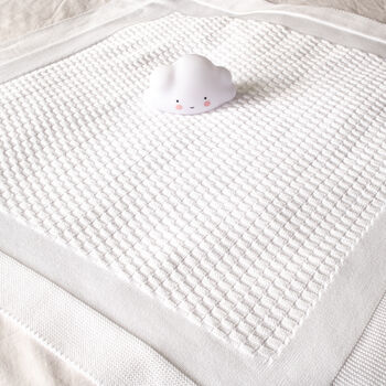 Toffee Moon White Block Knitted Christening Blanket, 2 of 11