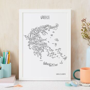 Hand Drawn Greece Map Art Print, 2 of 2