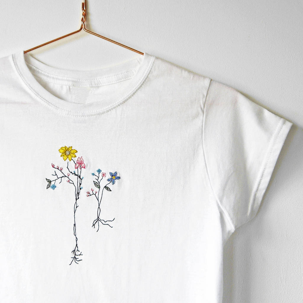 Embroidered Spring Flowers T Shirt Handmade By Lint & Thread ...