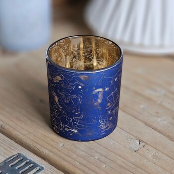 Blue Glass Zodiac Tea Light Holder, 2 of 2