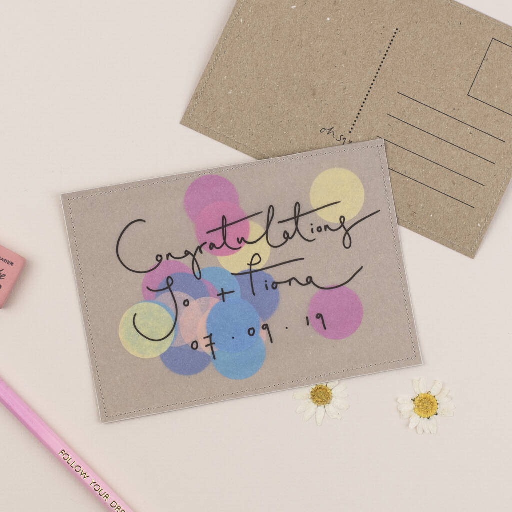 Personalised Hand Lettered Confetti Postcard By Oh Squirrel
