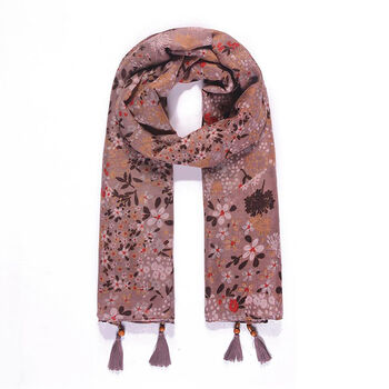 Dusky Pink Floral Tassel Scarf, 2 of 4