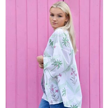 Floral Pink Palm Tree Print Cotton Summer Jacket, 2 of 5