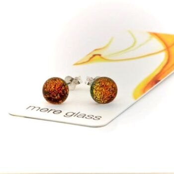 Small Orange Fused Glass Sterling Silver Stud Earrings, 3 of 5