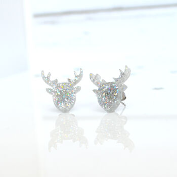 Laser Cut Rainbow Glitter Reindeer Earrings Studs, 7 of 7