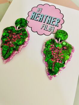 Chinese Evergreen Leaf Glitter Resin Earrings, 5 of 5