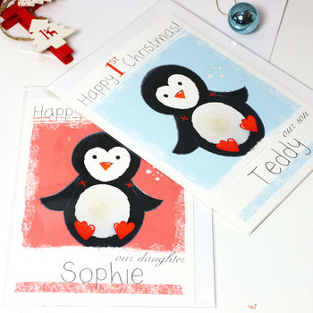 Personalised Penguin Baby 1st Christmas Card, 6 of 8