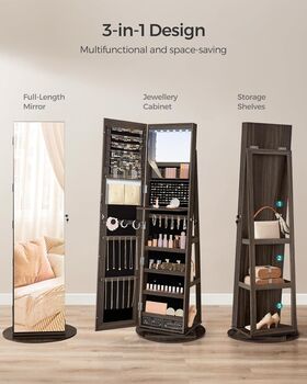 Swivel Mirror Jewellery Cabinet With Lockable Storage, 7 of 11