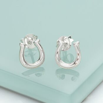 Sterling Silver Lucky Horseshoe Stud Earrings, 3 of 5