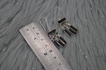 Raw Green Black Tourmaline Earrings: Silver Or Gold, 6 of 7