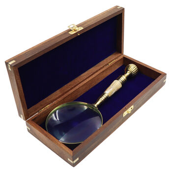 Mother Of Pearl Brass Magnifying Glass With Wooden Box, 4 of 10