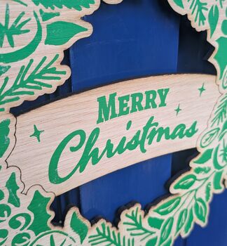 Screenprinted Foliage Wooden Christmas Wreath, 5 of 7