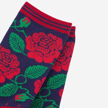 Women's Bamboo Socks Red English Rose, 3 of 4