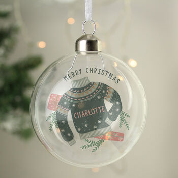 Personalised Cosy Jumper Christmas Glass Bauble, 4 of 5