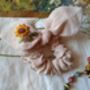 Bunny Bow Linen Scrunchies With Hand Embroidered Flower, thumbnail 1 of 10