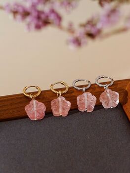 Carved Botan Cherry Quartz Earrings, 5 of 11
